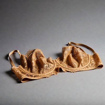 Tan Lace Bra on Gray Background
