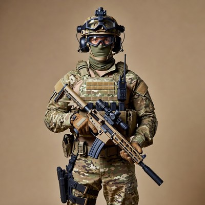 Soldier holding assault rifle