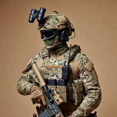 Soldier in Camouflage Holding Rifle