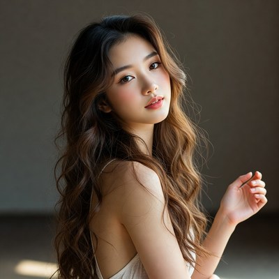 Beautiful Asian woman with long wavy hair