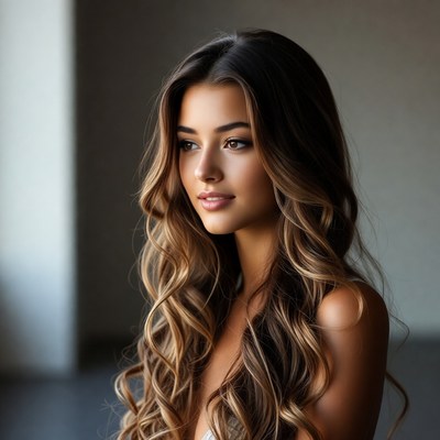 Beautiful woman with long wavy brown hair