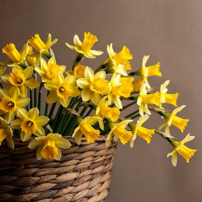 Yellow Daffodils in Wicker Basket