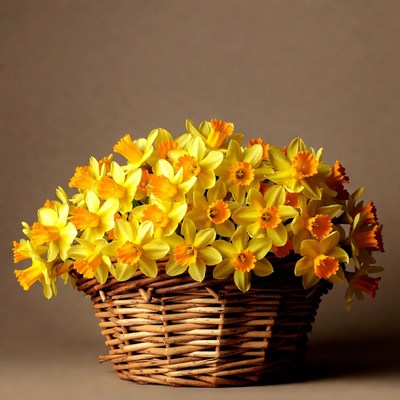 Yellow Daffodils in Wicker Basket