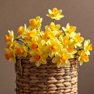 Yellow Daffodils in Wicker Basket