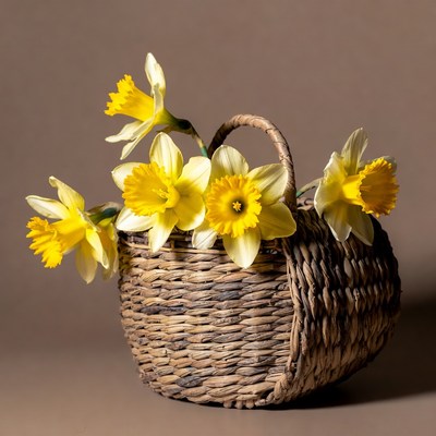 Yellow Daffodils in Wicker Basket