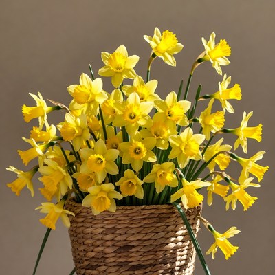 Yellow Daffodils in Wicker Basket