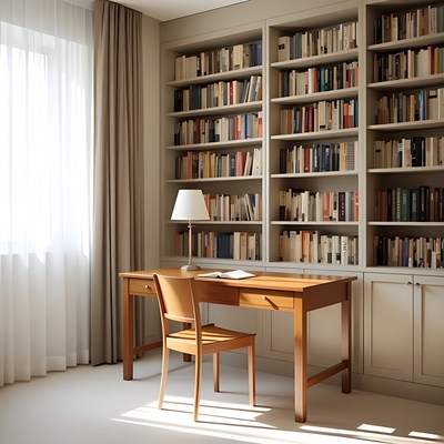 Empty Wooden Desk in Library Room