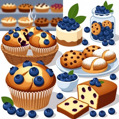 Blueberry Muffins and Pastries Illustration