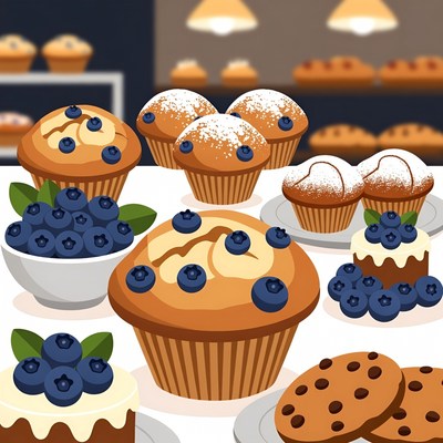 Blueberry Muffins on Table