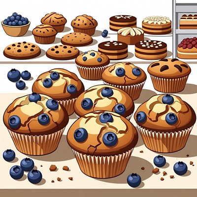 Blueberry Muffins on Bakery Counter