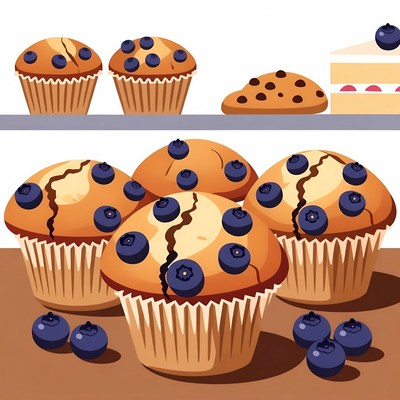 Blueberry Muffins with Cookies and Cake