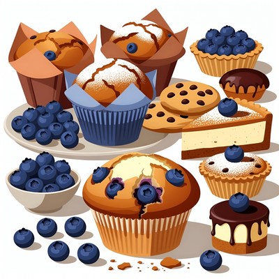 Blueberry Muffins and Desserts Illustration
