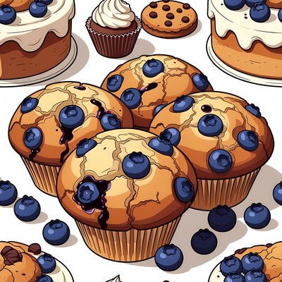 Blueberry Muffins and Cake Illustration