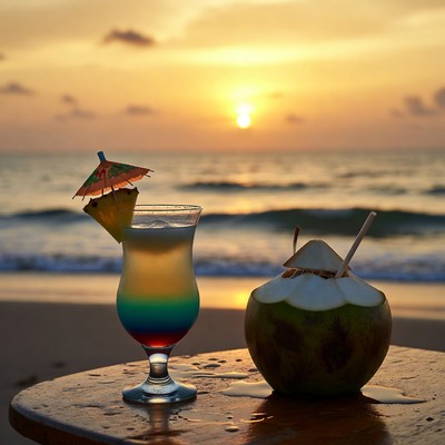 Tropical Drinks Sunset Beach