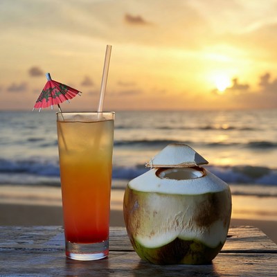 Coconut and Sunset Cocktail Beach
