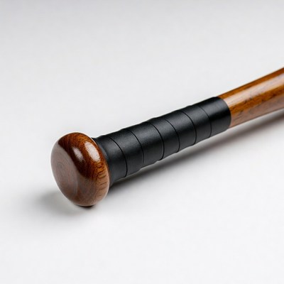Wooden baseball bat with black grip
