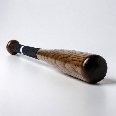 Wooden baseball bat with black grip