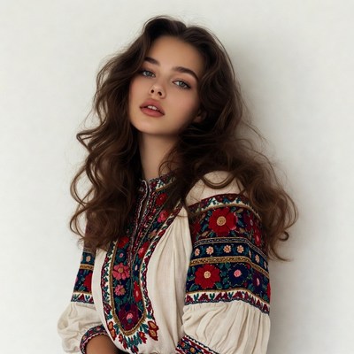 Woman in embroidered blouse