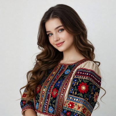 Woman in embroidered traditional dress