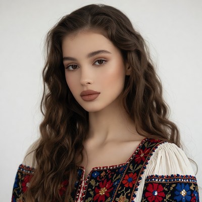 Woman in embroidered traditional blouse