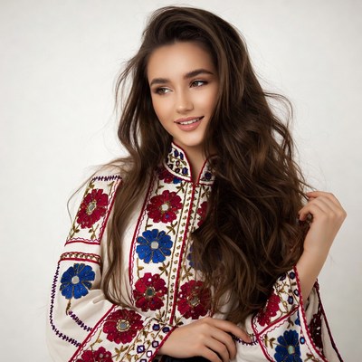 Woman in embroidered traditional dress