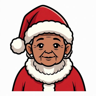 Elderly African-American woman in Santa hat