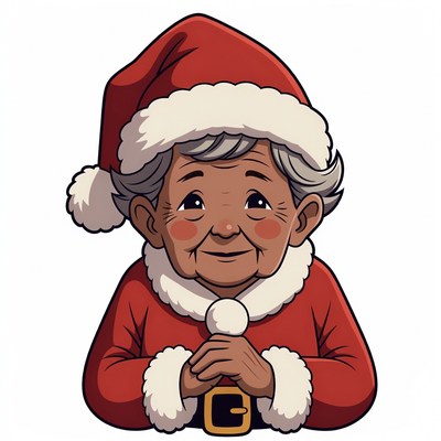 Elderly African-American woman in Santa hat