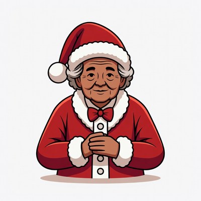 Elderly Asian woman in Santa hat