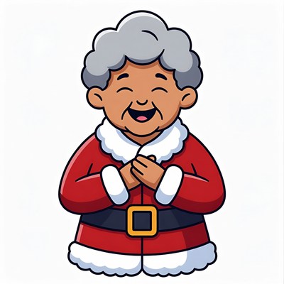 Smiling Grandma in Santa Suit Praying