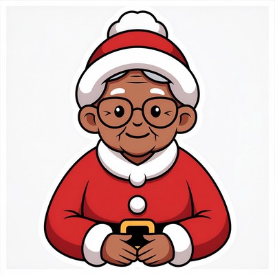 Elderly African-American woman in Santa hat