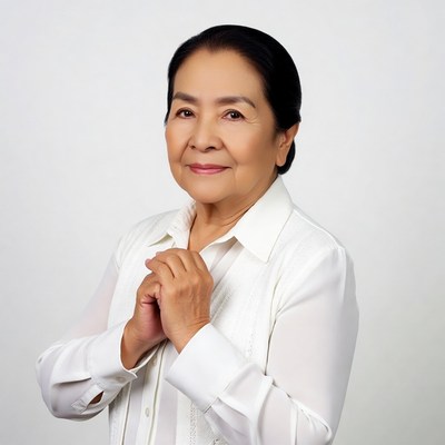 Asian woman praying hands white shirt
