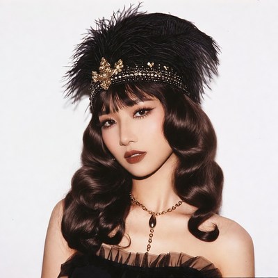 Asian woman in 1920s flapper headdress