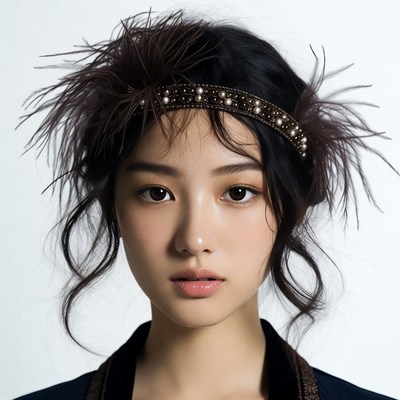 Asian woman with feathered headband