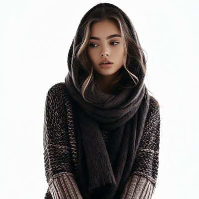 Woman in knitted hood and scarf