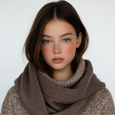 Young woman in brown scarf