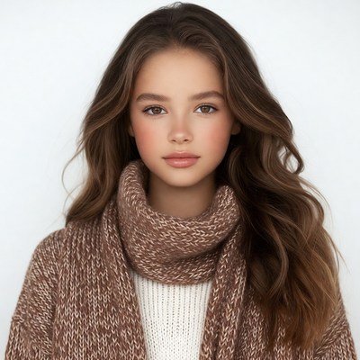 Teen girl in brown turtleneck sweater