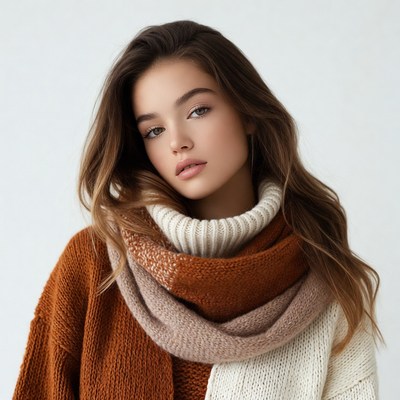 Young woman in colorful knit sweater