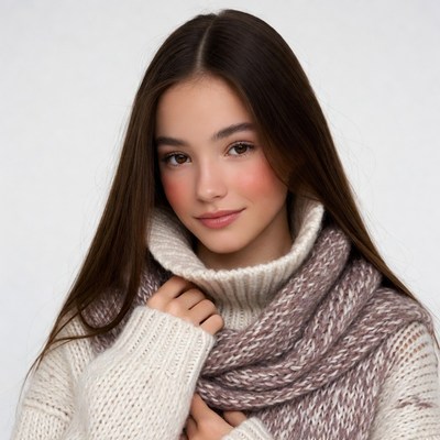 Young woman in white turtleneck sweater