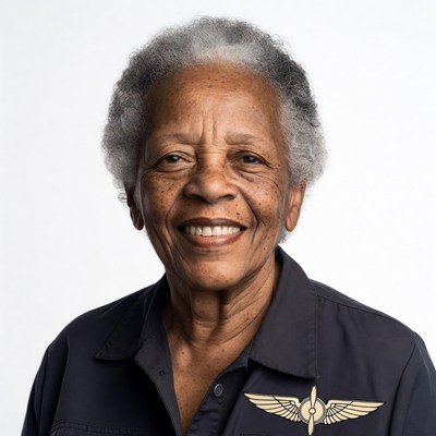 Elderly African-American woman with aviator pin