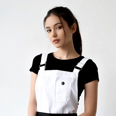 Asian woman in white overalls