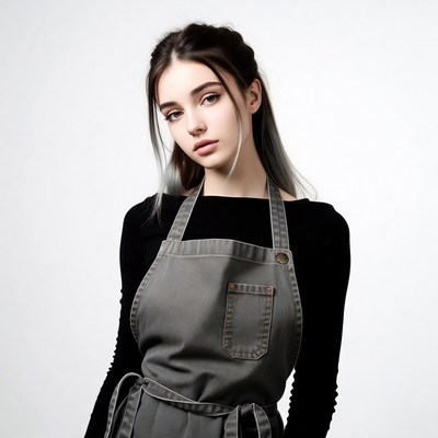 Woman wearing gray apron