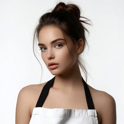 Young woman in white apron