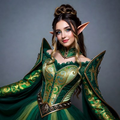 Woman in green elf cosplay costume