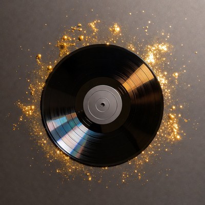 Vinyl Record with Gold Sparkles