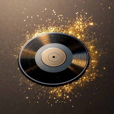 Vinyl Record with Gold Glitter