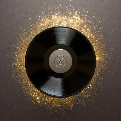 Vinyl Record with Gold Sparkles