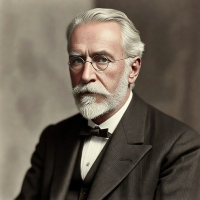 Elderly man in suit with mustache