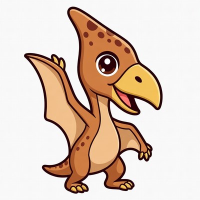 Cute cartoon pterodactyl waving