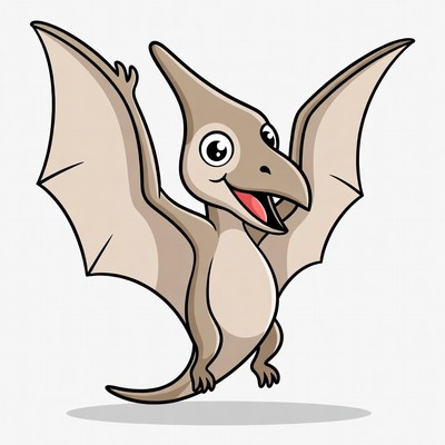 Cartoon Pterodactyl Waving Happily