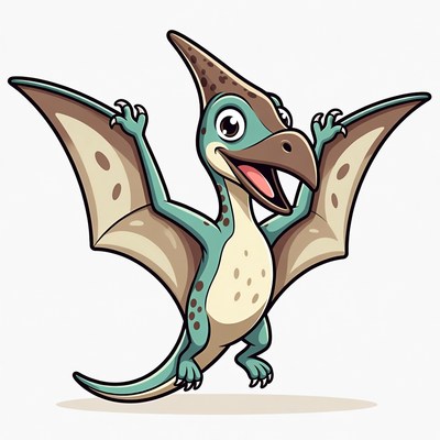 Cartoon Pterodactyl Spreading Wings